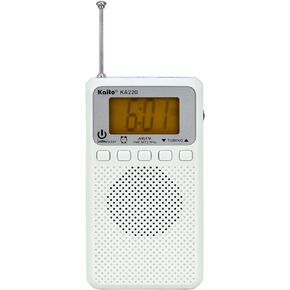 Kaito KA220W Pocket Digital AM/FM Radio with Alarm Clock & Sleep Timer, White