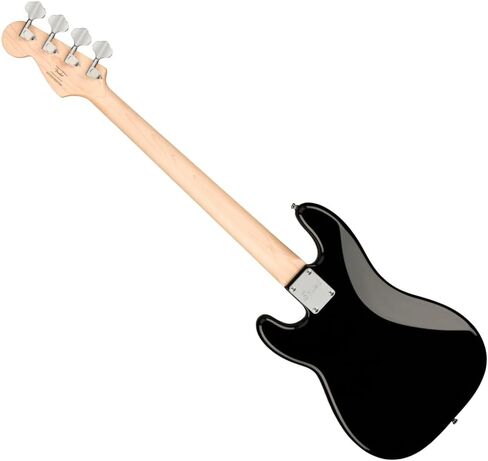 جيتار Fender Squier Bass Mini Precision قصير الحجم، لوحة أصابع الغار الهندية، حزمة سوداء مع 12x ريش جيتار Fender وقطعة قماش لتلميع الأدوات الصوتية السائلة in Saudi Arabia