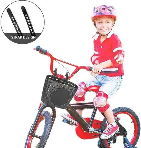 سلة دراجة للأطفال مع ملصقات وأشرطة قابلة للتعديل، سلة مقود الدراجة للأطفال الأولاد والبنات (أسود) in Kuwait