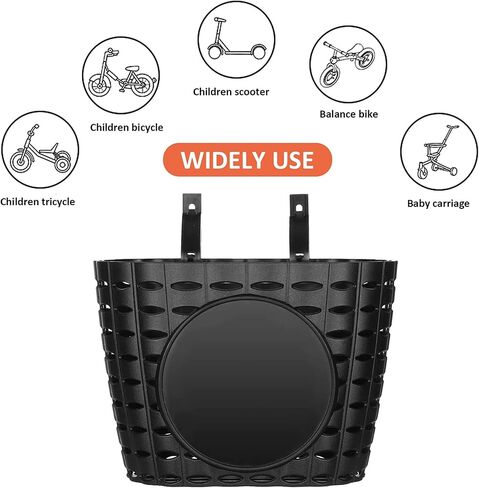 سلة دراجة للأطفال مع ملصقات وأشرطة قابلة للتعديل، سلة مقود الدراجة للأطفال الأولاد والبنات (أسود) in Kuwait