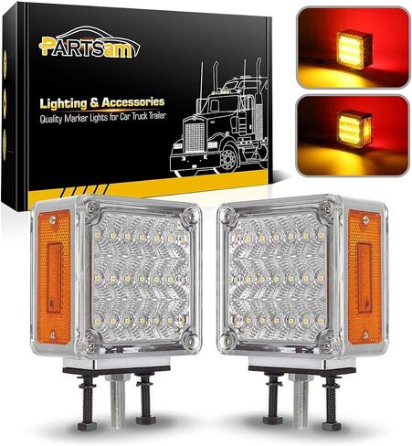 Partsam 2x Truck Trailer Square Double Face Pedestal Stop Turn Tail Light Amber/Red 39 LED for Trucks in Saudi Arabia