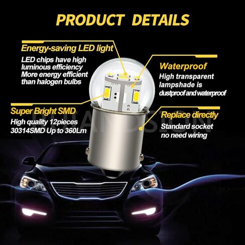 Ruiandsion 2 قطعة 1156 LED لمبة 6 فولت BA15S P21W 7506 أبيض دافئ 3014 12SMD LED شرائح LED احتياطية عكس بدوره إشارة أضواء خلفية in Saudi Arabia