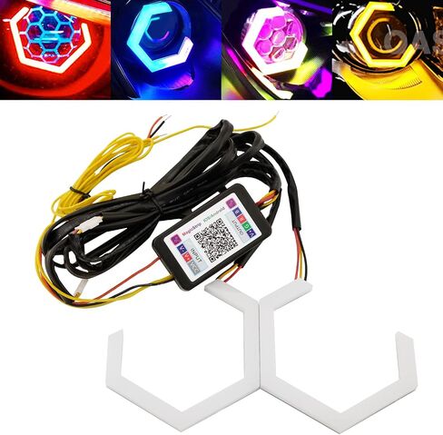 قاسم 80 مم مسدس عيون الملاك RGB APP التحكم التحديثية سيارة دراجة نارية ضوء الديكور القيادة يوم إشارة ضوء غاسل العنبر بدوره إشارة الضوء 12V 24V 80MM، 2 حزمة in Kuwait