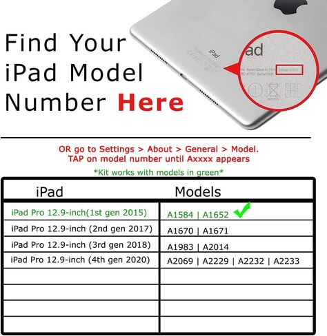 for iPad Pro 12.9 (1st Gen) Screen Replacement LCD Display and Glass Touch Digitizer Premium Kit (12.9", A1584 | A1652) with PCB Board + Tools + Adhesive + QuickStart Guide - Black in Kuwait