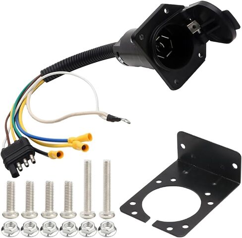 4-Way Flat to 7-Way Round RV Blade Trailer Adapter Reverse Plug Vehicle-Side Truck Socket with Mounting Bracket, 4 Pin Trailer Light Wire Circuit Tester Universal for SUV, Truck, RV in Saudi Arabia