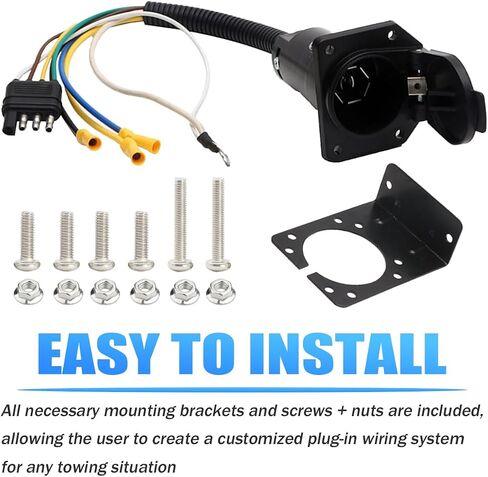 4-Way Flat to 7-Way Round RV Blade Trailer Adapter Reverse Plug Vehicle-Side Truck Socket with Mounting Bracket, 4 Pin Trailer Light Wire Circuit Tester Universal for SUV, Truck, RV in Saudi Arabia