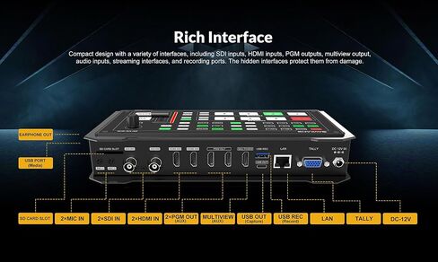 AVKANS HDMI SDI Live Stream Video Switcher، Pro Live Streaming Multi Camera Video Mixer Switcher مع 2X HDMI 2X SDI مدخلات USB3.0 تسجيل الفيديو in Kuwait