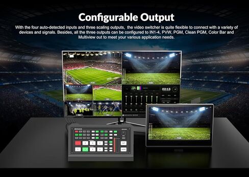 AVKANS HDMI SDI Live Stream Video Switcher، Pro Live Streaming Multi Camera Video Mixer Switcher مع 2X HDMI 2X SDI مدخلات USB3.0 تسجيل الفيديو in Kuwait