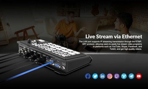 AVKANS HDMI SDI Live Stream Video Switcher، Pro Live Streaming Multi Camera Video Mixer Switcher مع 2X HDMI 2X SDI مدخلات USB3.0 تسجيل الفيديو in Kuwait