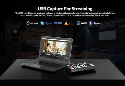 AVKANS HDMI SDI Live Stream Video Switcher، Pro Live Streaming Multi Camera Video Mixer Switcher مع 2X HDMI 2X SDI مدخلات USB3.0 تسجيل الفيديو in Kuwait