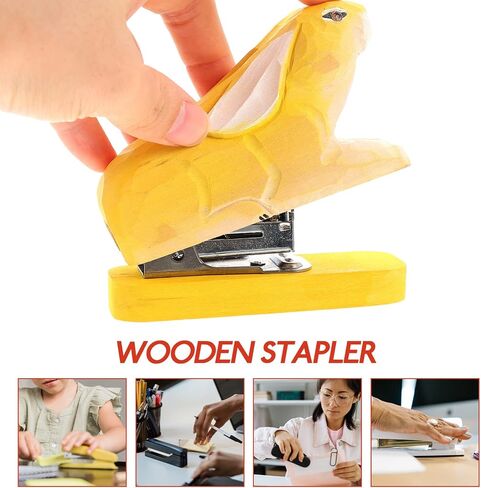 Wooden Animal Stapler Rabbit Desktop Stitcher Portable Hand Held Stapler Handmade Wood Carving Statue Sculpture for Office Stationery Christmas Yellow in Saudi Arabia