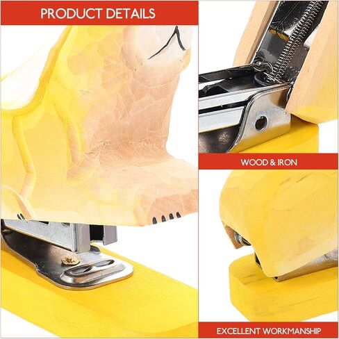 Wooden Animal Stapler Rabbit Desktop Stitcher Portable Hand Held Stapler Handmade Wood Carving Statue Sculpture for Office Stationery Christmas Yellow in Saudi Arabia