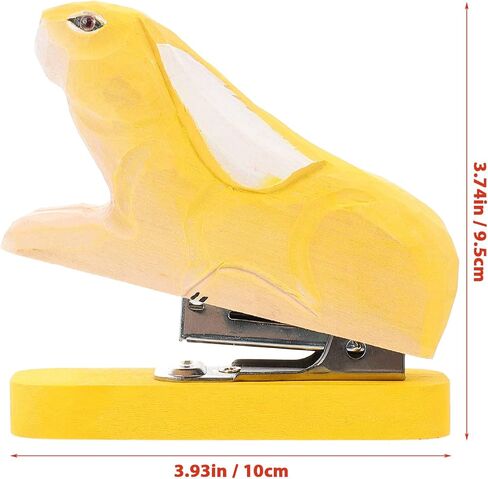 Wooden Animal Stapler Rabbit Desktop Stitcher Portable Hand Held Stapler Handmade Wood Carving Statue Sculpture for Office Stationery Christmas Yellow in Saudi Arabia