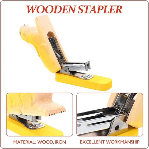 Wooden Animal Stapler Rabbit Desktop Stitcher Portable Hand Held Stapler Handmade Wood Carving Statue Sculpture for Office Stationery Christmas Yellow in Saudi Arabia