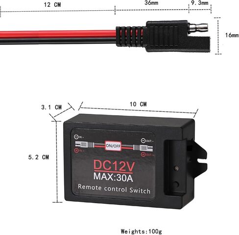 DC12V 1CH 30A مع 14 AWG SAE واجهة لاسلكية للتحكم عن بعد وجهاز الاستقبال والإرسال لبطارية الدراجة النارية والواجهة الشمسية والمعدات الصناعية in Kuwait