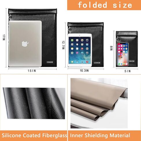 حقيبة فاراداي لأجهزة الكمبيوتر المحمولة والأجهزة اللوحية ومفاتيح السيارة، حقيبة RFID مانع إشارة مفتاح السيارة، مقاومة للحريق ومقاومة للماء (3 عبوات) in Kuwait