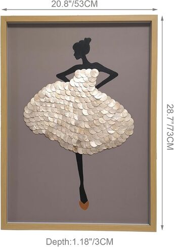 لوحة فنية جدارية مؤطرة على شكل صدفة راقصة الباليه كابيز، صندوق ظلال حديث لتزيين الحائط، راقصة باليه للفتيات لتزيين الجدران في الأماكن المغلقة/ذهبي in Kuwait