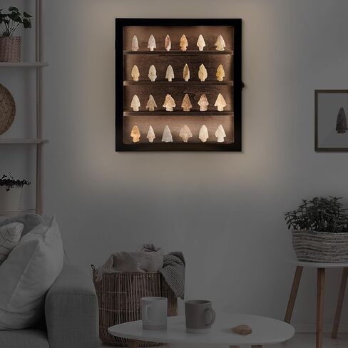 علبة عرض رأس السهم مع ضوء LED، خزانة عرض مثبتة على الحائط لصندوق رأس السهم الأمريكي الأصلي، إطار حامل رأس السهم لحقيبة عرض تذكارات رؤوس الأسهم الحجرية الكريستالية in Kuwait