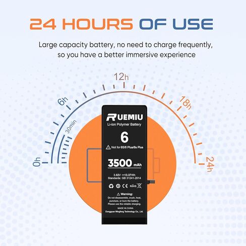 بطارية بديلة لهاتف iPhone 6، 3500mah 2024 جديدة ومحدثة ذات سعة عالية لنماذج بطارية iPhone 6 A1586 A1589 A1549 مع مجموعة أدوات إصلاح احترافية كاملة in Kuwait