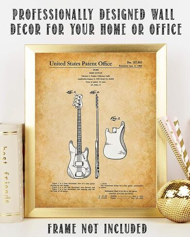 Fender Bass Guitar Patent Print - 11x14 Unframed Patent - Great Gift Under $15 for Guitar Players in Saudi Arabia