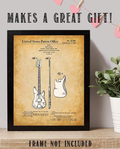 Fender Bass Guitar Patent Print - 11x14 Unframed Patent - Great Gift Under $15 for Guitar Players in Saudi Arabia