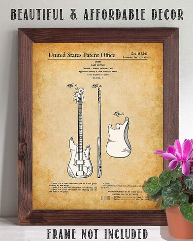 Fender Bass Guitar Patent Print - 11x14 Unframed Patent - Great Gift Under $15 for Guitar Players in Saudi Arabia