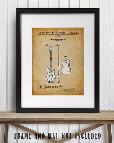 Fender Bass Guitar Patent Print - 11x14 Unframed Patent - Great Gift Under $15 for Guitar Players in Saudi Arabia