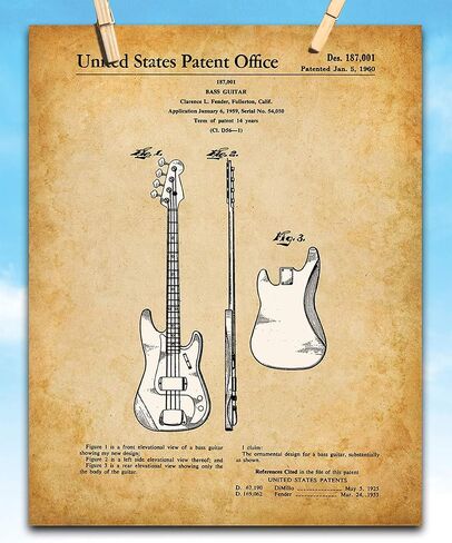 Fender Bass Guitar Patent Print - 11x14 Unframed Patent - Great Gift Under $15 for Guitar Players in Saudi Arabia