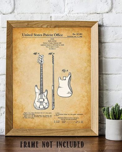 Fender Bass Guitar Patent Print - 11x14 Unframed Patent - Great Gift Under $15 for Guitar Players in Saudi Arabia