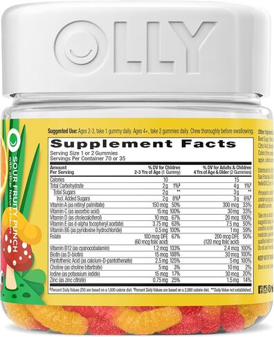 ديدان صمغية متعددة الفيتامينات من أولي كيدز، الصحة العامة ودعم المناعة، الفيتامينات والمعادن A، C، D، E، Bs والزنك، مكمل قابل للمضغ، لكمة الفاكهة الحامضة، كمية تكفي 45 يومًا (70 قطعة) in Kuwait