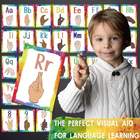 36 ملصق حروف أبجدية ASL، بطاقات فلاش لغة الإشارة ABC، مجموعة لوحات إعلانات لتعليم لغة الإشارة الأمريكية لأرقام الحروف الأبجدية للأطفال الصغار والطلاب وديكور الفصل الدراسي in Saudi Arabia
