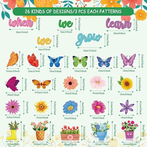 73 PCS Spring Bulletin Board Decor Flower Butterfly Paper Cutouts When We Learn We Grow Bulletin Cutouts Colorful Floral Classroom Bulletin Decor with Glue Points for Classroom School DIY Projects in Saudi Arabia