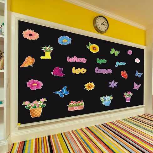 73 PCS Spring Bulletin Board Decor Flower Butterfly Paper Cutouts When We Learn We Grow Bulletin Cutouts Colorful Floral Classroom Bulletin Decor with Glue Points for Classroom School DIY Projects in Saudi Arabia