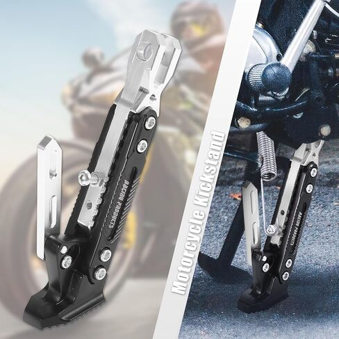 حامل دعم جانبي للدراجة النارية من Motoforti، مجموعة حامل قابلة للتعديل من سبائك الألومنيوم CNC للقدم، لون أسود وفضي in Kuwait