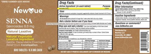 ملينات السينا (أقراص 8.6 مجم) مع السينوسيدات الطبيعية (600 قرص لكل زجاجة) | حجم العبوة القيمة لتخفيف الانتفاخ والإمساك والغازات وعدم انتظامها | تركيبة فعالة وآمنة طوال الليل in Kuwait