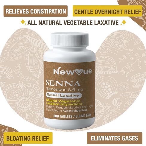 ملينات السينا (أقراص 8.6 مجم) مع السينوسيدات الطبيعية (600 قرص لكل زجاجة) | حجم العبوة القيمة لتخفيف الانتفاخ والإمساك والغازات وعدم انتظامها | تركيبة فعالة وآمنة طوال الليل in Kuwait