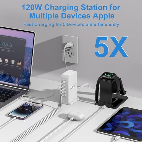 كتلة شاحن USB C بقدرة 120 وات، محطة شحن لأجهزة متعددة، كتلة شحن USB، محور شحن سريع USB C GaN، شاحن كمبيوتر محمول USB C بقدرة 65 وات متوافق مع أجهزة MacBook Pro/Air، iPhone، iPad، Samsung in Saudi Arabia