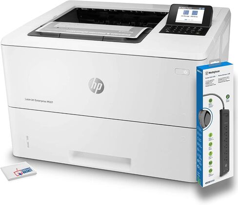 طابعة Hewlett Packard Laserjet Enterprise M507dn أحادية اللون (1PV87A) مع واقي من زيادة التيار وقطعة قماش للتنظيف مصنوعة من الألياف الدقيقة وسلة الإلكترونيات in Saudi Arabia