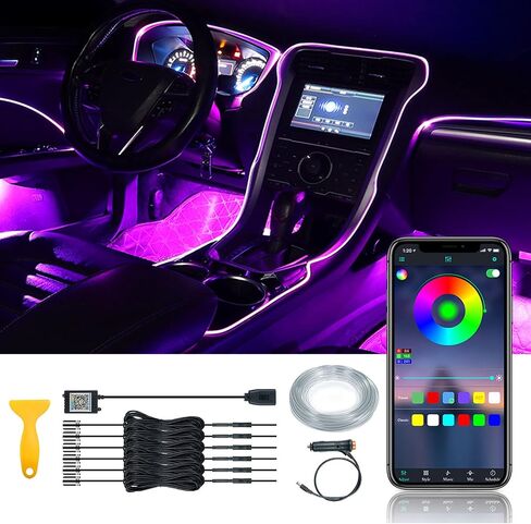 Car Interior LED Strip Light 6 in 1 Car Neon Ambient Lighting - Kits with 26.3FT Fiber Optic,16 Million Colors Sound Active Function and Wireless Bluetooth APP Control in Saudi Arabia