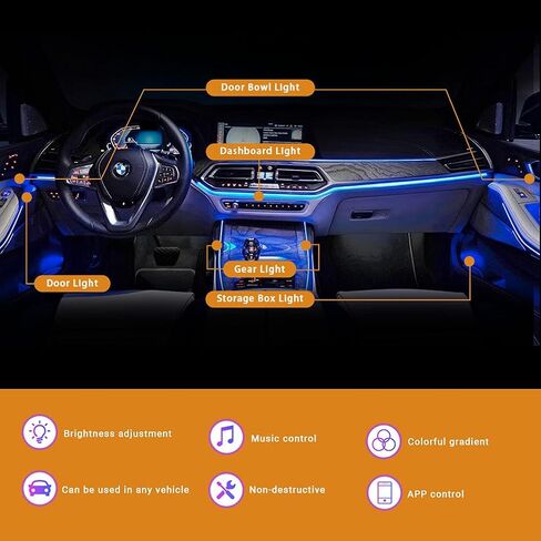 Car Interior LED Strip Light 6 in 1 Car Neon Ambient Lighting - Kits with 26.3FT Fiber Optic,16 Million Colors Sound Active Function and Wireless Bluetooth APP Control in Saudi Arabia