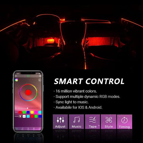 Car Interior LED Strip Light 6 in 1 Car Neon Ambient Lighting - Kits with 26.3FT Fiber Optic,16 Million Colors Sound Active Function and Wireless Bluetooth APP Control in Saudi Arabia