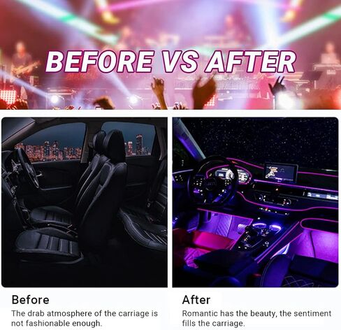 Car Interior LED Strip Light 6 in 1 Car Neon Ambient Lighting - Kits with 26.3FT Fiber Optic,16 Million Colors Sound Active Function and Wireless Bluetooth APP Control in Saudi Arabia