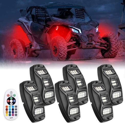 KEMIMOTO 6 Pods Rock Lights for Truck UTV Kits مع APP/RF التحكم في وضع الموسيقى متعدد الألوان، إضاءة نيون مقاومة للماء لهيكل السيارة SUV UTV ATV in Kuwait