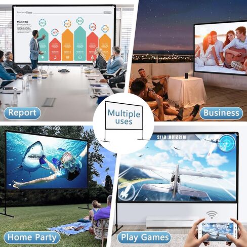 شاشة عرض 150 بوصة مع حامل، شاشة عرض GT GETCO TECH 16:9 داخلية وخارجية، شاشة عرض محمولة عالية الدقة، شاشة فيلم أمامية خلفية مع حقيبة حمل للمسرح المنزلي، والحفلات، والفصول الدراسية in Saudi Arabia