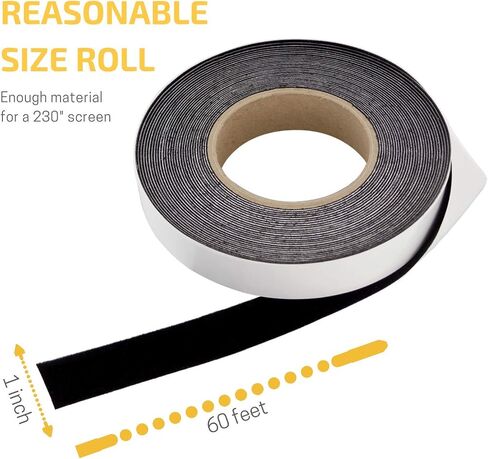 1 in x 60 ft - Vibrancy Enhancing Projector Screen Felt Tape Border Deepest Black Ultra High Contrast Flocking for DIY Screen Borders Absorbs Light, Brightens Image & Stops Bleed in Saudi Arabia