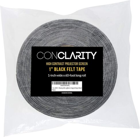 1 in x 60 ft - Vibrancy Enhancing Projector Screen Felt Tape Border Deepest Black Ultra High Contrast Flocking for DIY Screen Borders Absorbs Light, Brightens Image & Stops Bleed in Saudi Arabia