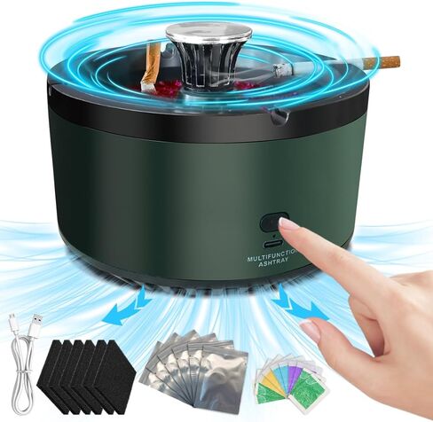 Smokeless Ashtray，Indoor Smoke Removing Ashtray, Clean Air Ashtray Air Purifiers for Home, Smoke Eater Ashtray, Outdoor Ashtrays for Smokers, Suitable for Office、Home、Indoor、Outdoor、Car(Green) in Saudi Arabia
