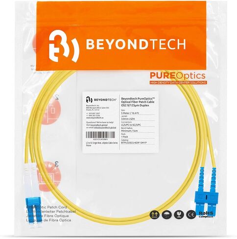 كابل تصحيح الألياف BEYONDTECH LC إلى LC أحادي الوضع (غير حساس) - مزدوج - 1 متر - UPC/UPC - سلسلة كابلات PureOptics 9/125um OS2 100G in Kuwait