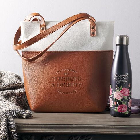 Christian Art Gifts Felt and Faux Leather Fashion Bible Cover Tote Bag with Inspirational Scripture, One Size in Kuwait