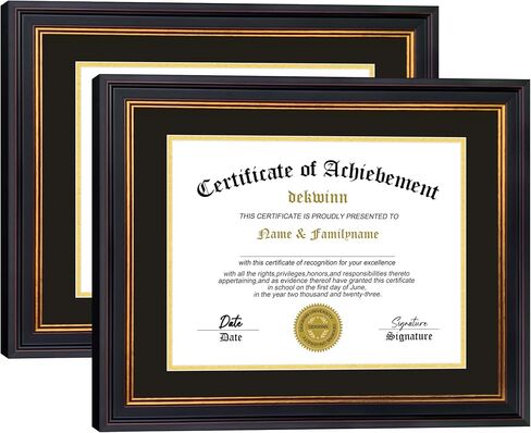 Diploma Frames 8.5x11 with Mat or 11x14 without Mat,Set of 2 Certificate Document Frame with Real Glass,Black Gold & Burgundy Molding(Black/Gold Double Mat) in Saudi Arabia